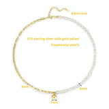925 Silver Chain Pearl Chocker Necklace Women Jewelry