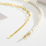 925 Silver Chain Pearl Chocker Necklace Women Jewelry