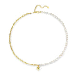 925 Silver Chain Pearl Chocker Necklace Women Jewelry