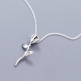 925 Silver Rose Flower Pendant Necklace - Wedding Party Jewelry