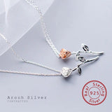 925 Silver Rose Flower Pendant Necklace - Wedding Party Jewelry