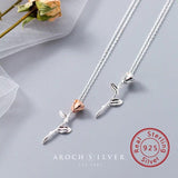 925 Silver Rose Flower Pendant Necklace - Wedding Party Jewelry