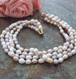 8-9mm Rice Freshwater Pearl 4strds Necklace