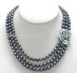 3-Row 7-8mm Pearl Shell Flower Clasp Necklace