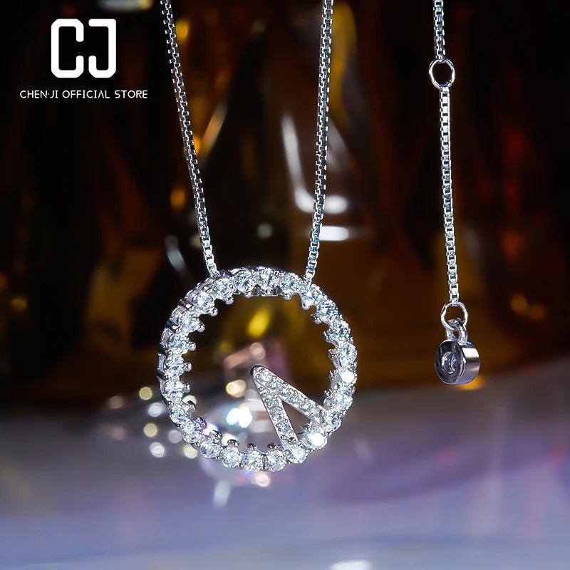 CHENJI S925 Silver Clock Collar Chain Stone Diamond Necklace Women's