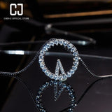 CHENJI S925 Silver Clock Collar Chain Stone Diamond Necklace Women's