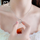CHENJI S925 Silver Clock Collar Chain Stone Diamond Necklace Women's