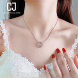 CHENJI S925 Silver Clock Collar Chain Stone Diamond Necklace Women's