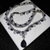 Vintage Silver Amethyst Long Necklace Pendant Chain Choker