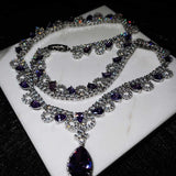 Vintage Silver Amethyst Long Necklace Pendant Chain Choker