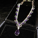 Vintage Silver Amethyst Long Necklace Pendant Chain Choker