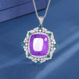 Vintage 925 Silver Emerald Violet Tourmaline Pendant Necklace