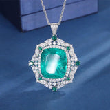Vintage 925 Silver Emerald Violet Tourmaline Pendant Necklace