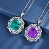 Vintage 925 Silver Emerald Violet Tourmaline Pendant Necklace