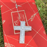 925 Silver Princess Cut CZ Cross Pendant Necklace