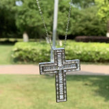 925 Silver Princess Cut CZ Cross Pendant Necklace