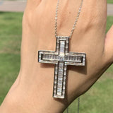 925 Silver Princess Cut CZ Cross Pendant Necklace