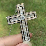 925 Silver Princess Cut CZ Cross Pendant Necklace