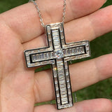 925 Silver Princess Cut CZ Cross Pendant Necklace