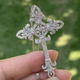 925 Silver Cross Key Pendant CZ Wedding Flower Necklace