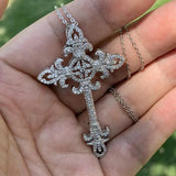 925 Silver Cross Key Pendant CZ Wedding Flower Necklace