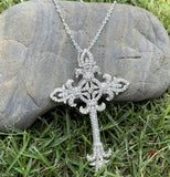 925 Silver Cross Key Pendant CZ Wedding Flower Necklace