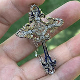 925 Silver Cross Key Pendant CZ Wedding Flower Necklace