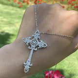 925 Silver Cross Key Pendant CZ Wedding Flower Necklace