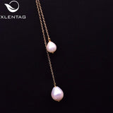 Metal Flowers Natural Pearls Necklaces Long Pendant Amethyst Asymmetrical