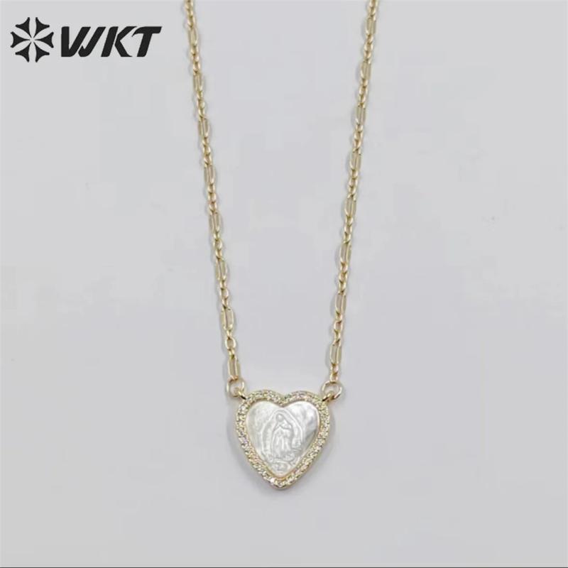 Heart Shape Pendant Necklace Pearl Shell Lady of Guadalupe Wedding