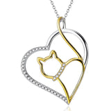 Gold-Plated Cat Pendant Necklace with Rhinestones