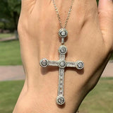 Vecalon 925 Sterling Silver CZ Cross Pendant Necklace