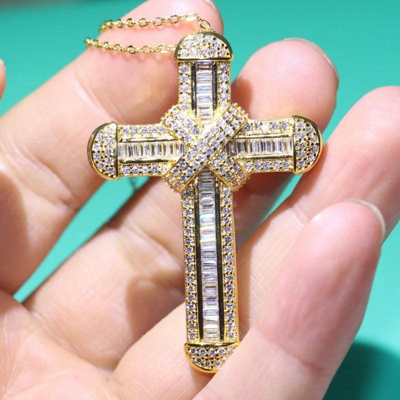 925 Silver&Gold Fill Cross Pendant CZ Wedding Necklace