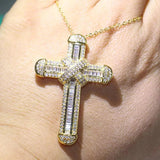 925 Silver&Gold Fill Cross Pendant CZ Wedding Necklace