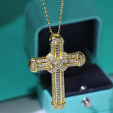 925 Silver&Gold Fill Cross Pendant CZ Wedding Necklace