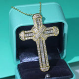 925 Silver&Gold Fill Cross Pendant CZ Wedding Necklace