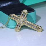 925 Silver&Gold Fill Cross Pendant CZ Wedding Necklace