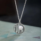 925 Silver Vintage Pearl Necklace Antique Pendant Jewelry