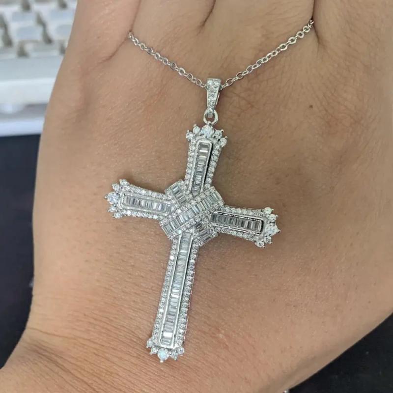 Cross Pendant 925 Sterling Silver CZ Women Necklace