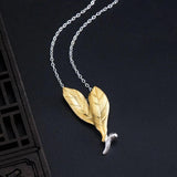 925 Silver Plated Leaf Necklace Chinese Style Pendant Necklaces for Women
