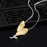 925 Silver Plated Leaf Necklace Chinese Style Pendant Necklaces for Women