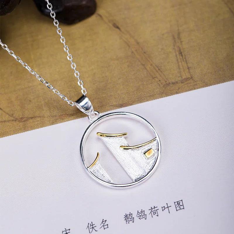 Chinese Style Eaves House Pendant Necklace 925 Sterling Silver Chain XL038
