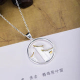 Chinese Style Eaves House Pendant Necklace 925 Sterling Silver Chain XL038