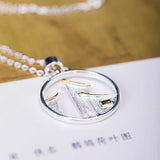 Chinese Style Eaves House Pendant Necklace 925 Sterling Silver Chain XL038