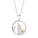 Chinese Style Eaves House Pendant Necklace 925 Sterling Silver Chain XL038