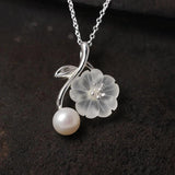 925 Silver Freshwater Pearl Pendant Necklace Retro Crystal Choker XL028