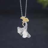 925 Silver Choker Necklace Ginkgo Leaf Pendant Chain XL26
