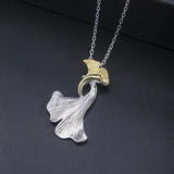 925 Silver Choker Necklace Ginkgo Leaf Pendant Chain XL26