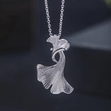 925 Silver Choker Necklace Ginkgo Leaf Pendant Chain XL26