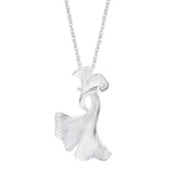 925 Silver Choker Necklace Ginkgo Leaf Pendant Chain XL26